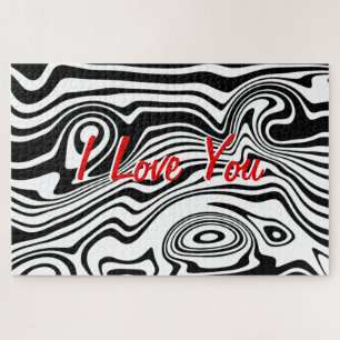 Black White Striped Puzzle with Text - I Love You