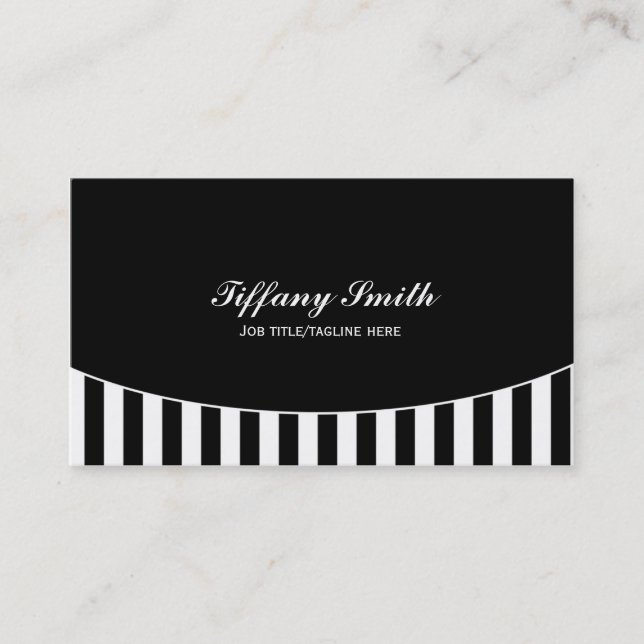 Black White Striped Referee Stripes Business Card (Front)