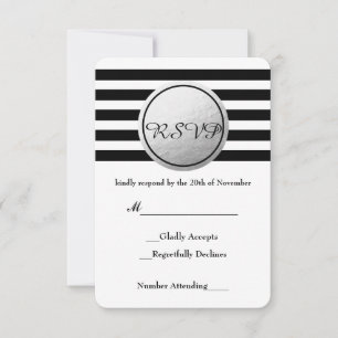 Black & White Striped Silver Foil Circle RSVP Card
