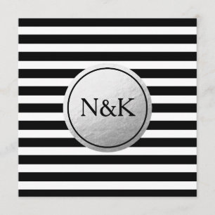 Black White Striped Silver Foil Wedding Invitation