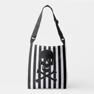 black & white striped skull bag