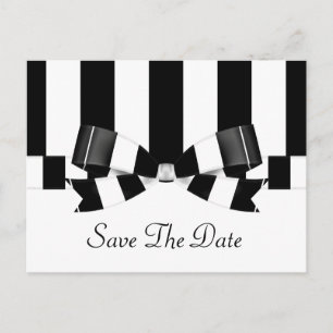 Black & White Striped Wedding Classic Announcement Postcard