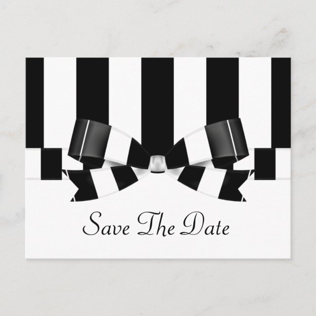 Black & White Striped Wedding Classic Announcement Postcard (Front)