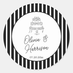 Black White Striped Wedding Classic Round Sticker
