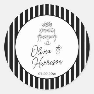 Black White Striped Wedding Classic Round Sticker