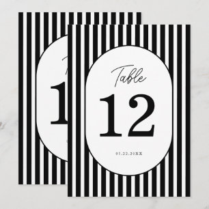 Black White Striped Wedding Table Number