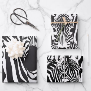 Black White Striped Zebra Pattern Wrapping Paper Sheet