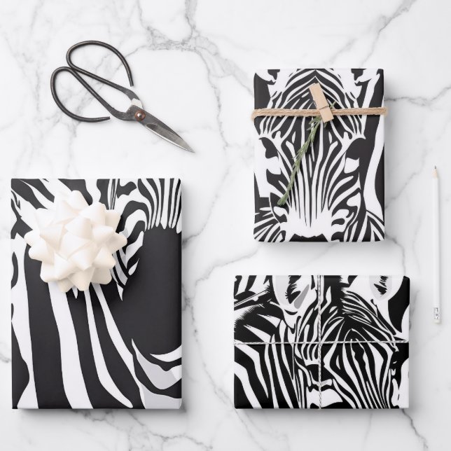 Black White Striped Zebra Pattern Wrapping Paper Sheet (Front)