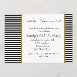 Black White Stripes Adult Birthday Invitation