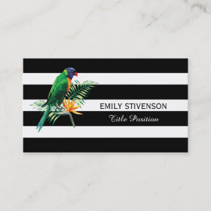Black White Stripes And Colourful Parrot Business Card