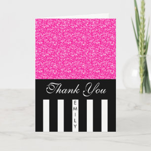 Black White Stripes And Pink Glitter- Thank You
