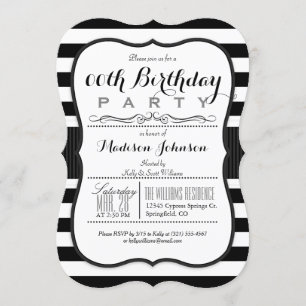 Black & White Stripes Birthday Party Invitation