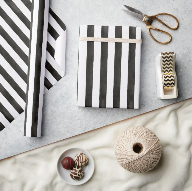 Black & White Stripes Birthday Wrapping Paper (Crafts)