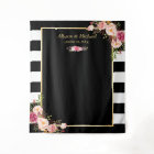 Black White Stripes Blush Floral Wedding Backdrop