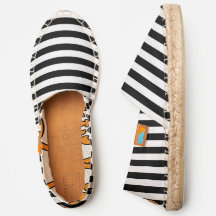 Black White Stripes Canvas Slip On