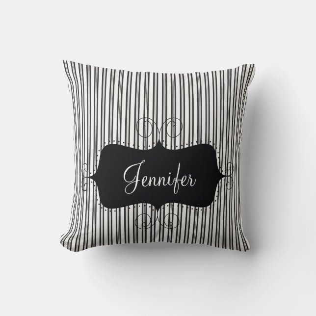 Black White Stripes Chic Girly Personalised Pillow (Front)