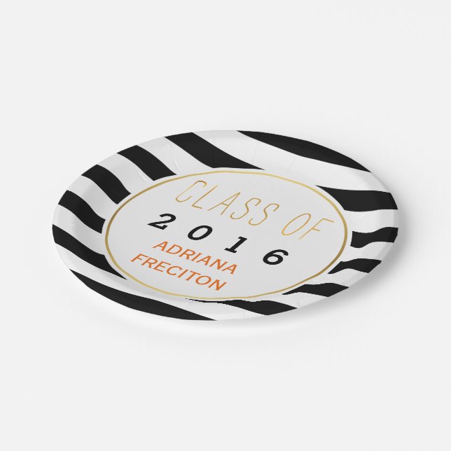 Black white stripes Class of 2016 graduation Paper Plate (Angled)