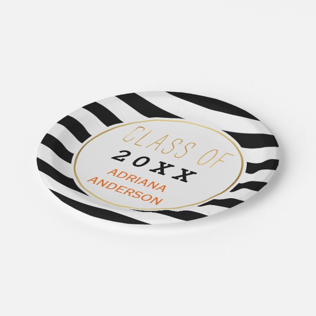 Black white stripes Class of 2026 graduation Paper Plate (Angled)
