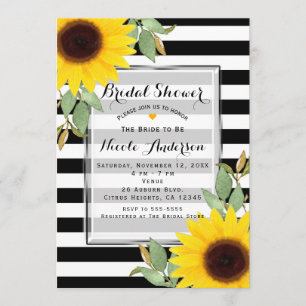 Black White Stripes Corner Sunflowers Floral Chic Invitation