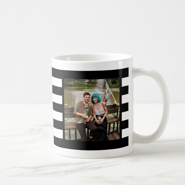 Black & White Stripes Fleur de Lis Photo Coffee Mug (Right)