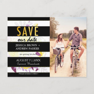 Black White Stripes Floral Wedding Save Our Date Announcement Postcard