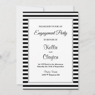 Black/White Stripes Framed Engagement Party Invitation