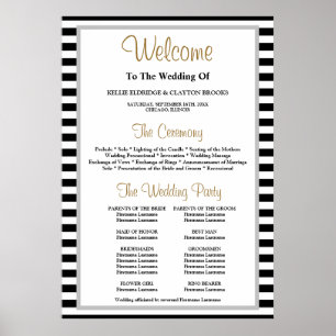 Black/White Stripes Framed Wedding Program Poster