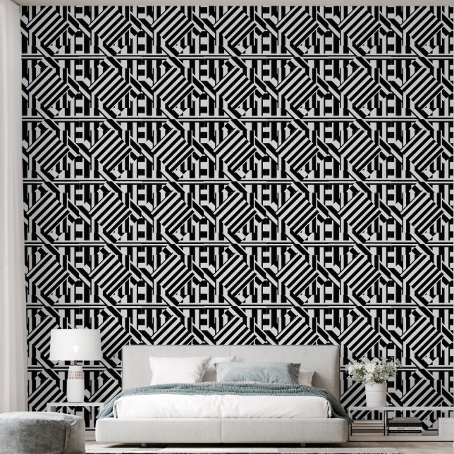 Black White Stripes Geo Wallpaper (Bedroom)