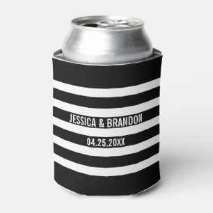 Black & White Stripes Geometric Pattern 2 Can Cooler