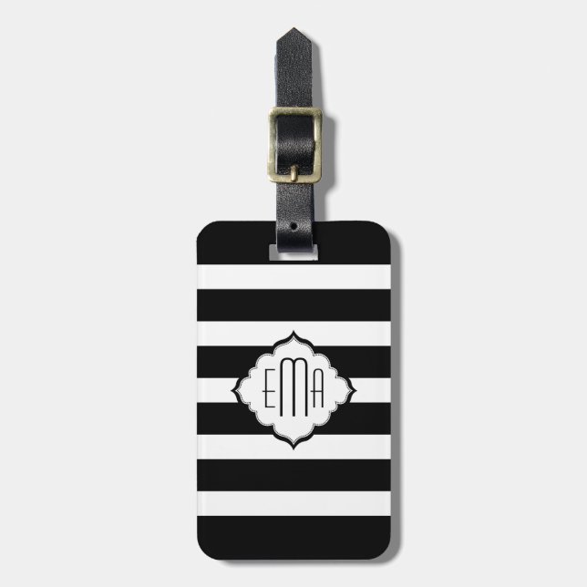Black & White Stripes Geometric Pattern 2 Luggage Tag (Front Vertical)