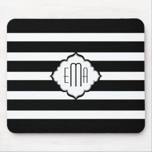 Black & White Stripes Geometric Pattern 2 Mouse Mat