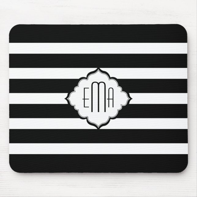 Black & White Stripes Geometric Pattern 2 Mouse Mat (Front)