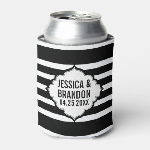 Black & White Stripes Geometric Pattern Can Cooler