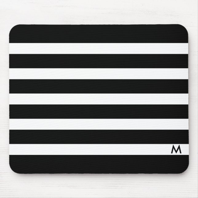 Black & White Stripes Geometric Pattern Mouse Mat (Front)