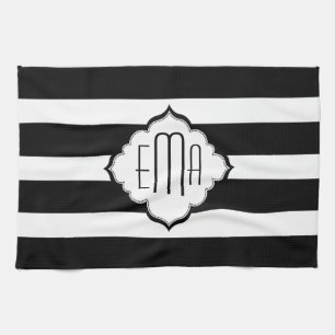 Black & White Stripes Geometric Pattern Tea Towel