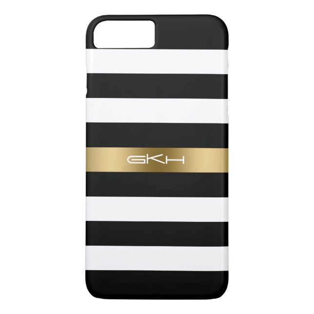 Black & White Stripes Gold Accent Case-Mate iPhone Case (Back)