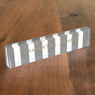 Black White Stripes Gold Classic Personalised Nameplate