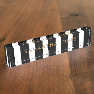 Black White Stripes Gold Classic Personalised Nameplate