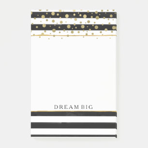 Black White Stripes Gold Confetti Post-it Notes