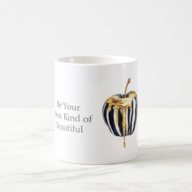 Black White Stripes Gold Drips Apple Coffee Mug (Center)