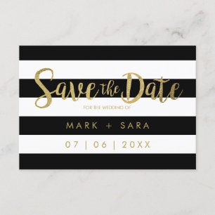 Black & White Stripes Gold Foil Save the Date