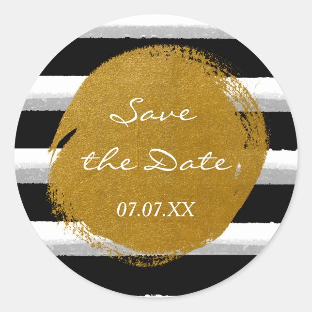 Black White Stripes & Gold Foil Watercolor Sticker (Front)