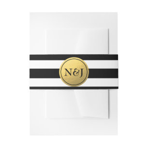 Black & White Stripes Gold Foil Wedding Elegant Invitation Belly Band