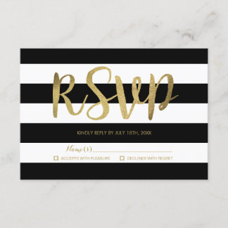 Black & White Stripes Gold Foil Wedding RSVP
