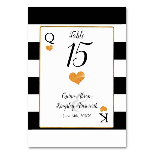 Black & White Stripes | Gold Hearts Table Numbers (Front)