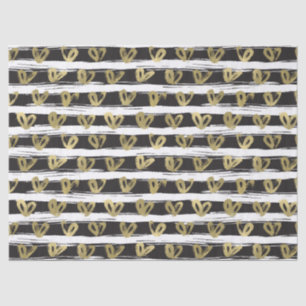 Black White Stripes Gold Hearts Tissue Paper