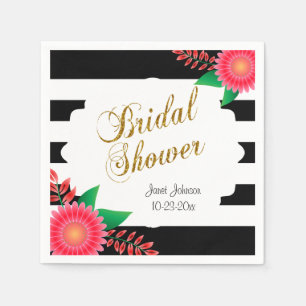 Black & White Stripes, Gold   Pink Bridal Shower Napkin