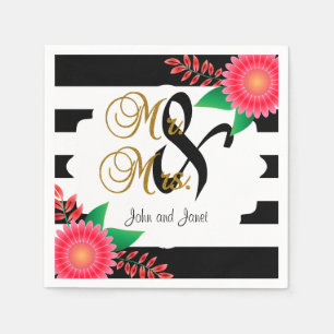 Black & White Stripes, Gold Pink Wedding Napkin