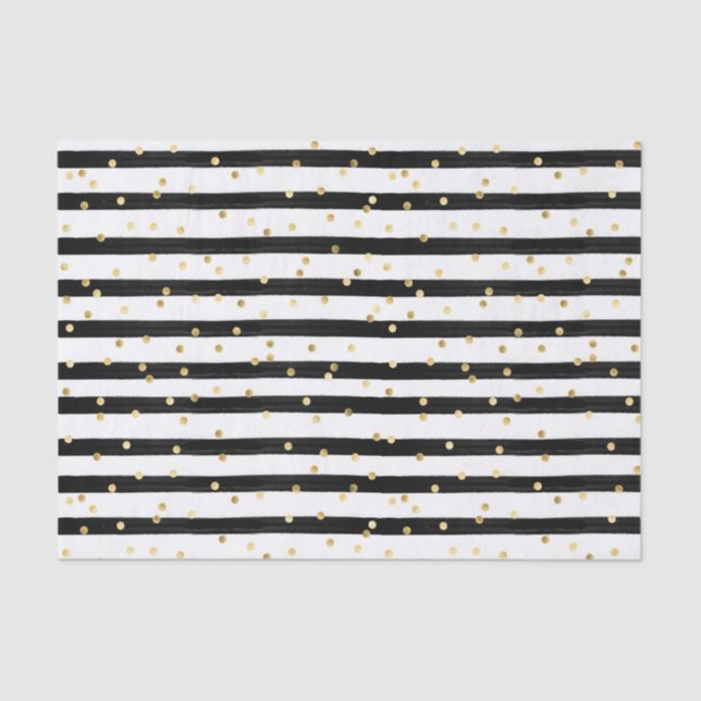 Black White Stripes Gold Polka Dots Tissue Paper (Front)
