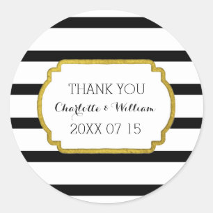 Black White Stripes Gold Wedding Favour Tags